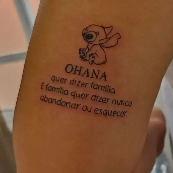 Black Ink Ohana Meaning and Stitch Tattoo