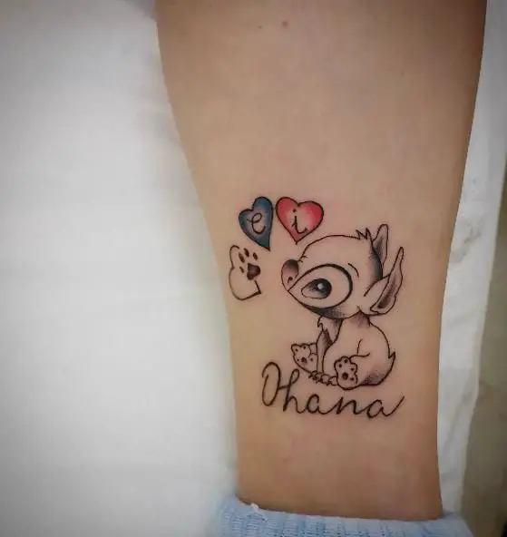 Black and Grey Stitch and Ohana with Letters Family Tattoo