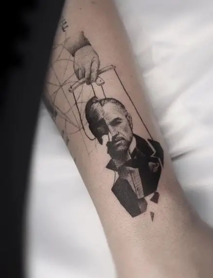 Black and Grey The Godfather Realism Tattoo