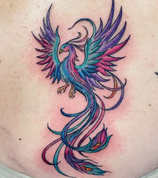 Blue and Pink Phoenix Tattoo