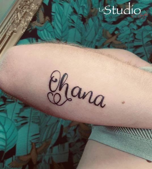 Bold Font Ohana Hand Tattoo