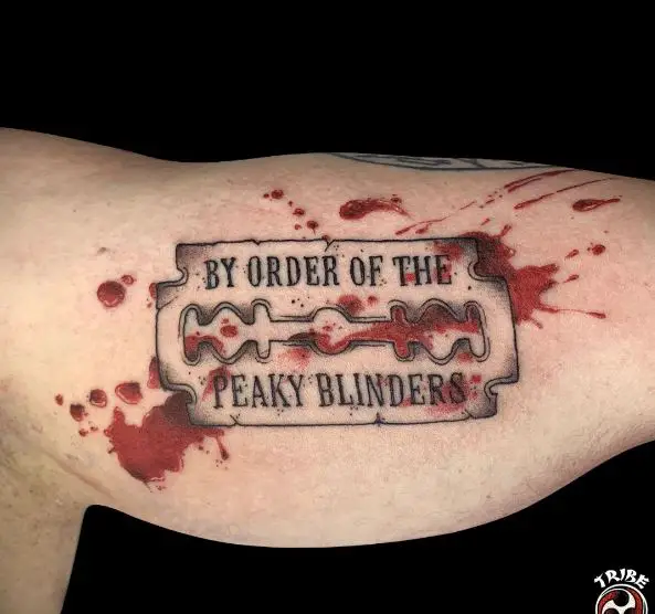 By Order of the Peaky Blinders Blade with Blood Splashes Tattoo