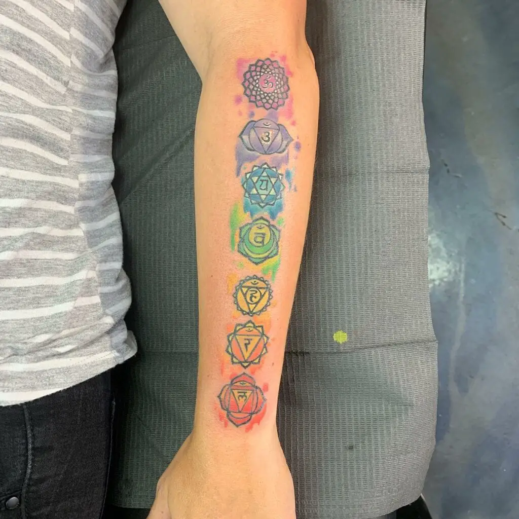 Colorful Seven Chakras Arm Tattoo