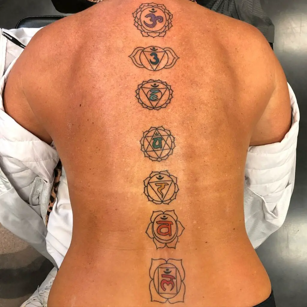 Colorful Seven Chakras Aligned Tattoo