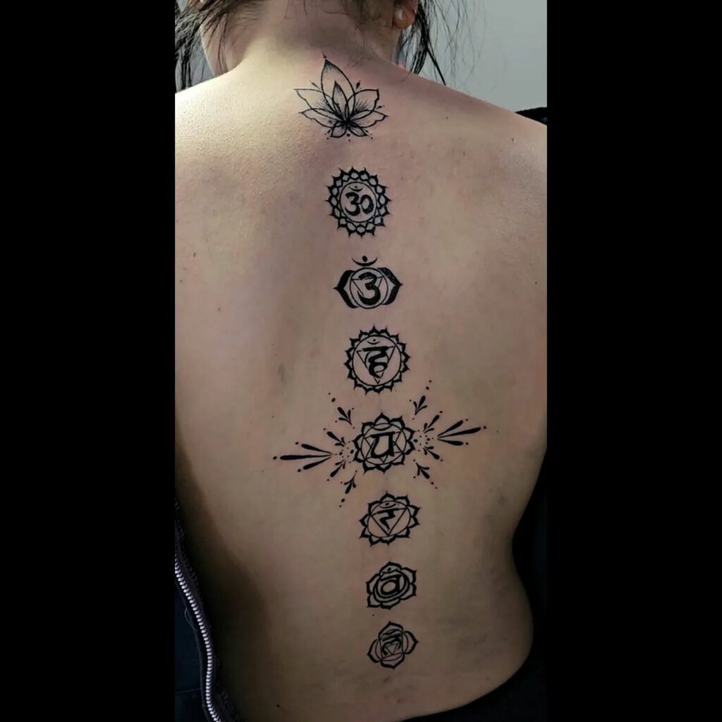 Creative Seven Chakras Spine Tattoo