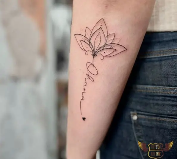Fine Line Ohana Lotus Flower Tattoo