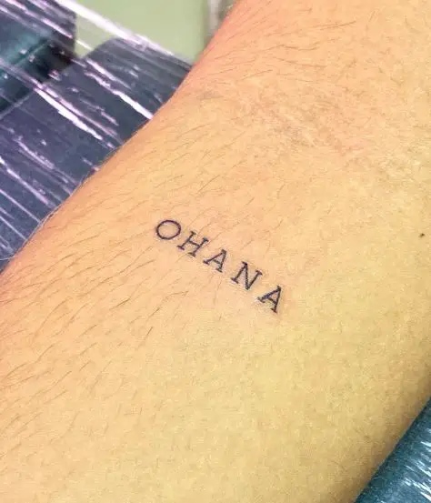 Full Caps Ohana Text Tattoo