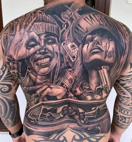 Gangster Full Back Tattoo Piece