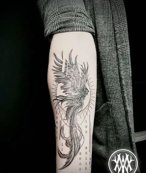 Geometric Phoenix Forearm Tattoo