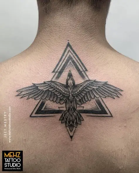 Geometric Shape with Phoenix Back Tattoo