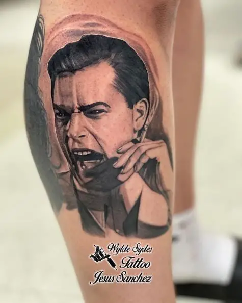 Goodfellas Themed Ray Liotta Portrait Tattoo