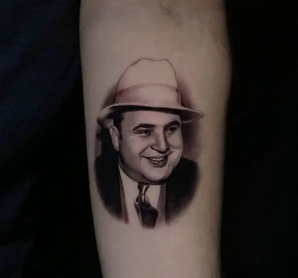 Greyscale Al Capone Arm Tattoo