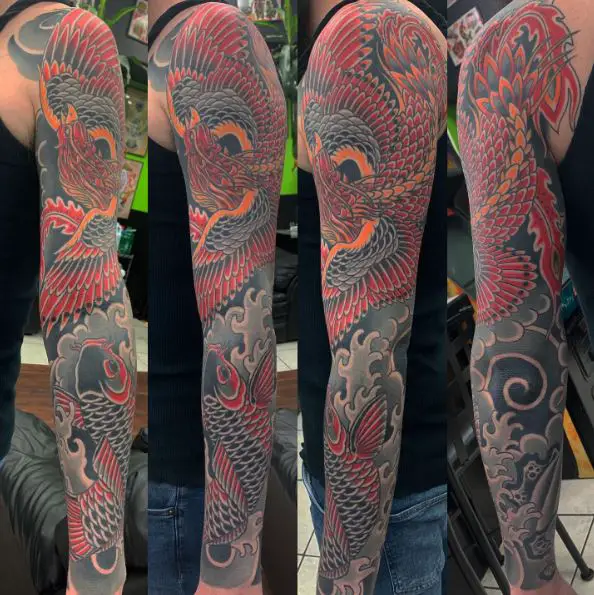 Japanese Phoenix Full Sleeve Tattoo