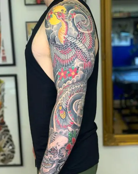 Japanese Phoenix Sleeve Tattoo