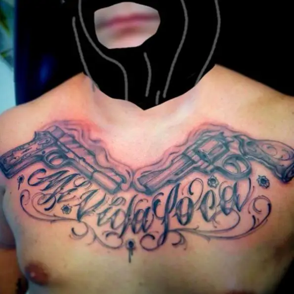 Mi vida loca Lettering and Gun Tattoo