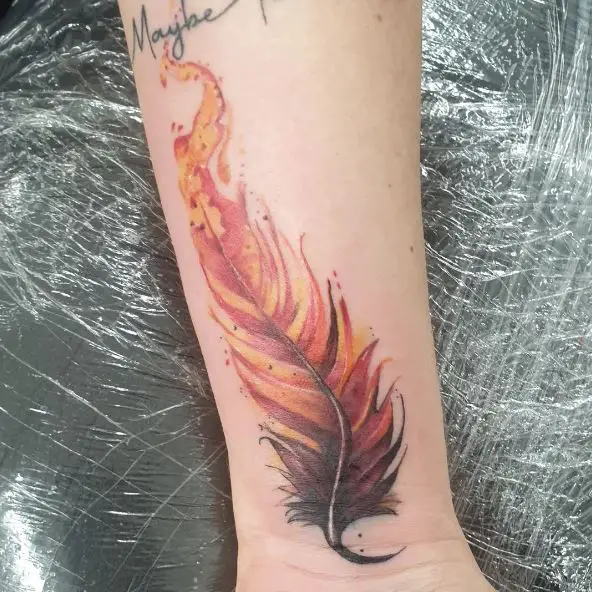 Multicolored Feather Wrist Tattoo