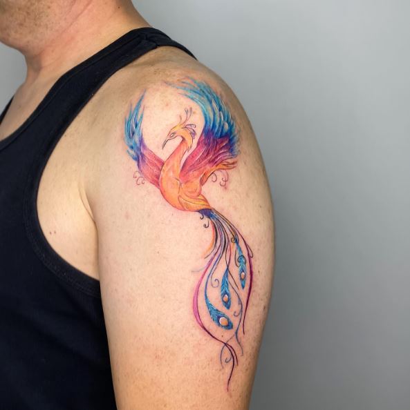 Multicolored Phoenix Arm Tattoo