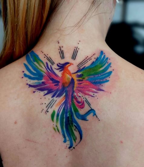 Multicolored Phoenix Cover Up Tattoo