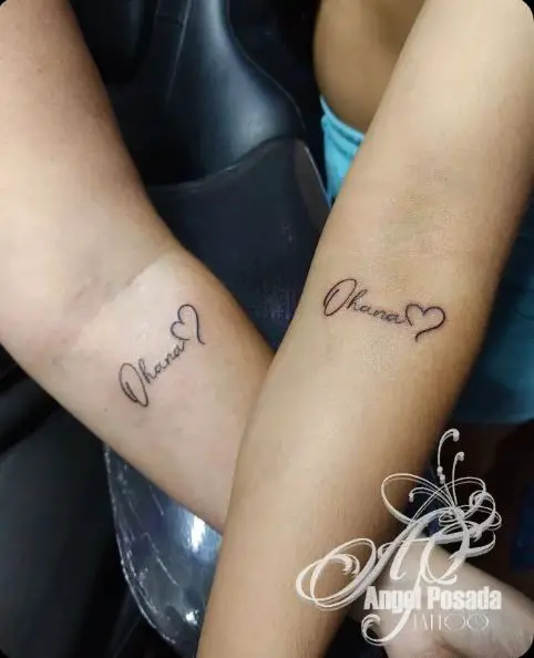 Ohana Hearts Couple Tattoo