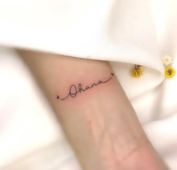 Ohana Lettering Tattoo with Tiny Hearts