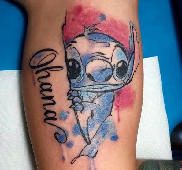 Ohana and Stitch Splashing Tattoo Piece