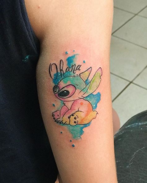 Ohana and Stitch Water Splash Tattoo