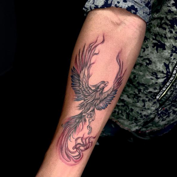 Open Wings Phoenix Forearm Tattoo