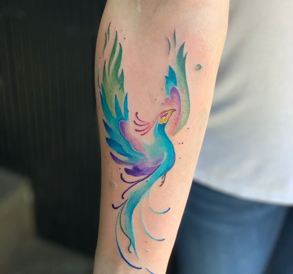 Open Wings Water Color Phoenix Tattoo