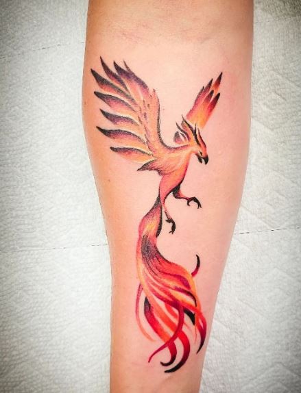 Orange and Black Phoenix Tattoo Piece