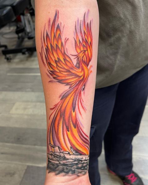 Phoenix Bird Forearm Color Tattoo