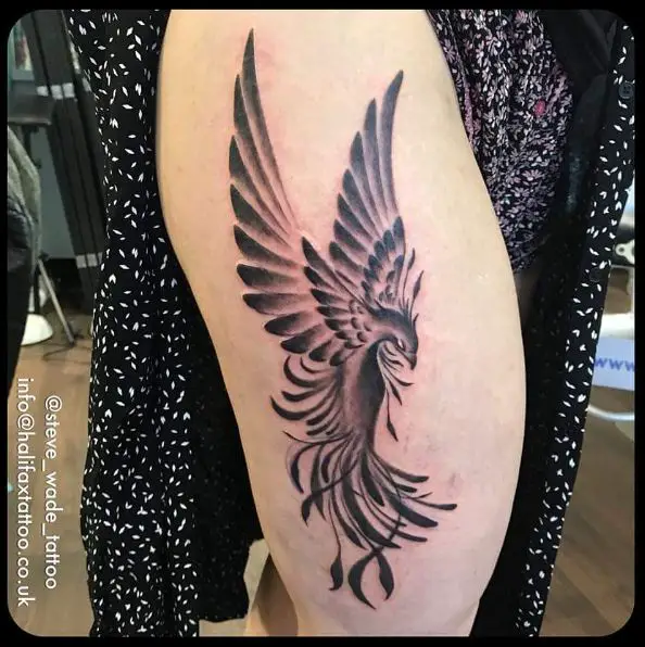 Phoenix Bird Thigh Tattoo Piece