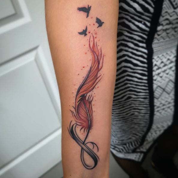 Phoenix Feather with Birds Tattoo