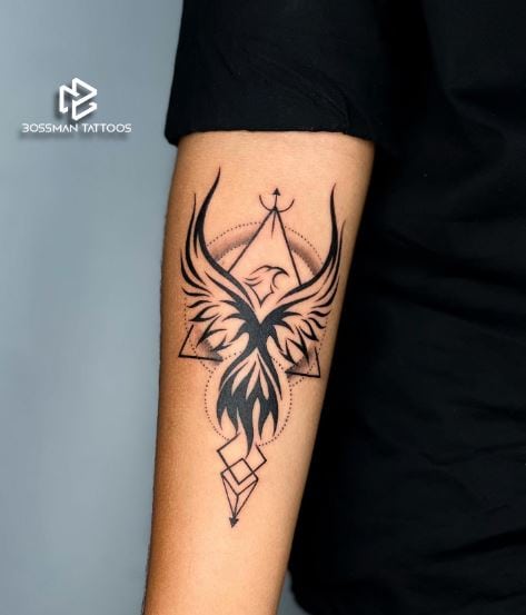 Phoenix Geometrical Forearm Tattoo