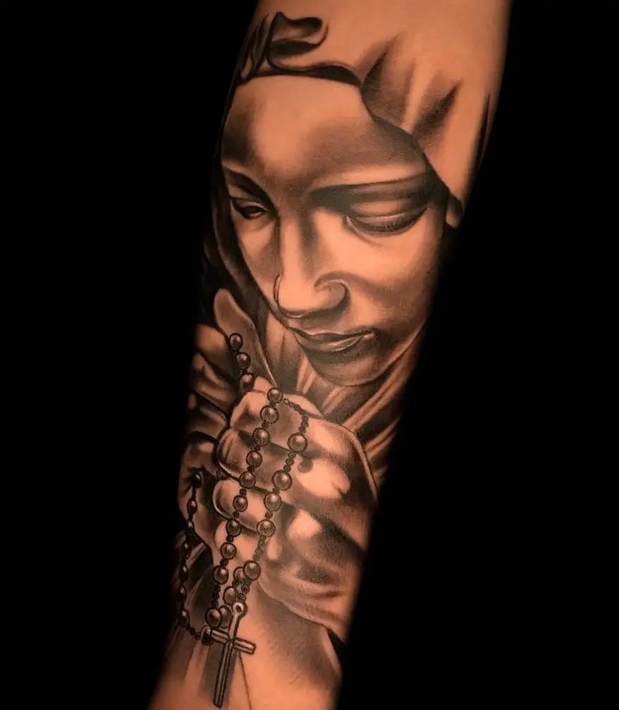 Religious Chicano Full Sleeve Arm Tattoo