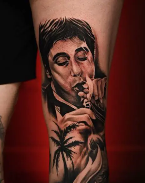 Scarface Tony Montana Leg Tattoo
