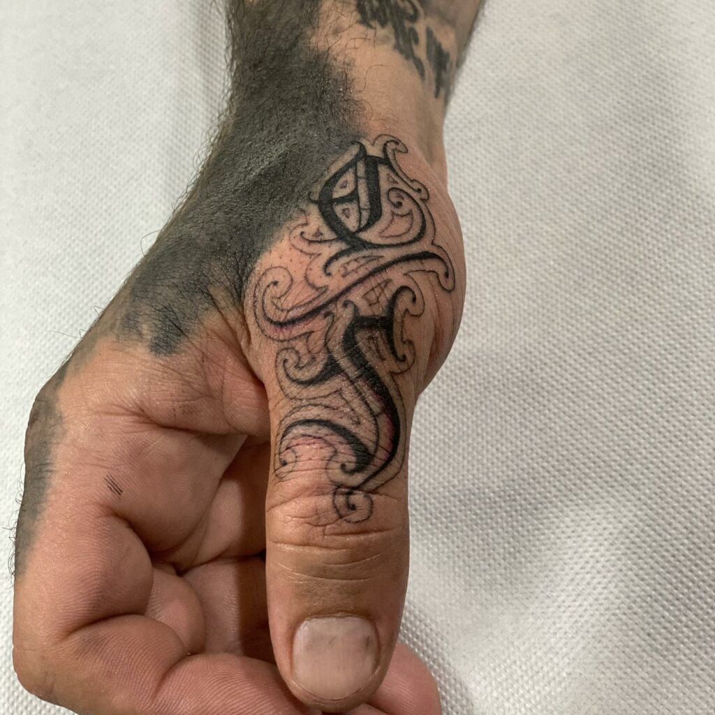 Script Chicano Thumb Tattoo