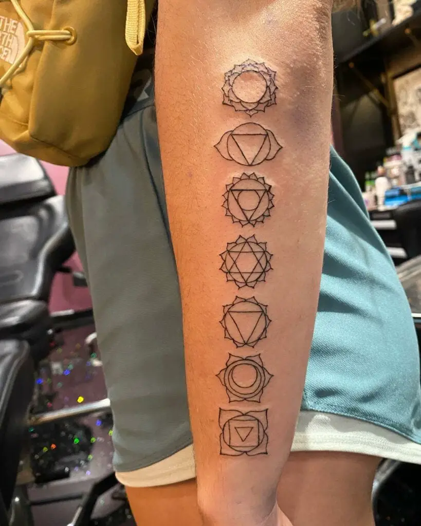 Seven Chakras Fine Line Tattoo