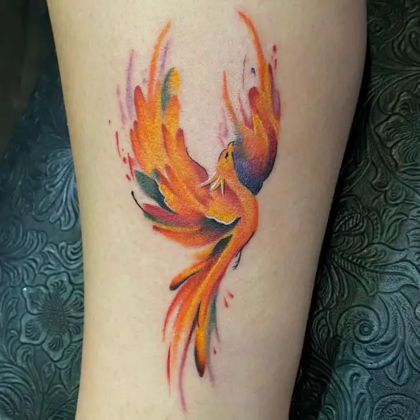 Vibrant Watercolor Phoenix Tattoo