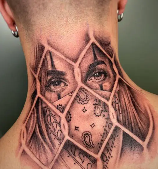 Woman with Bandana Chicano Art Neck Tattoo