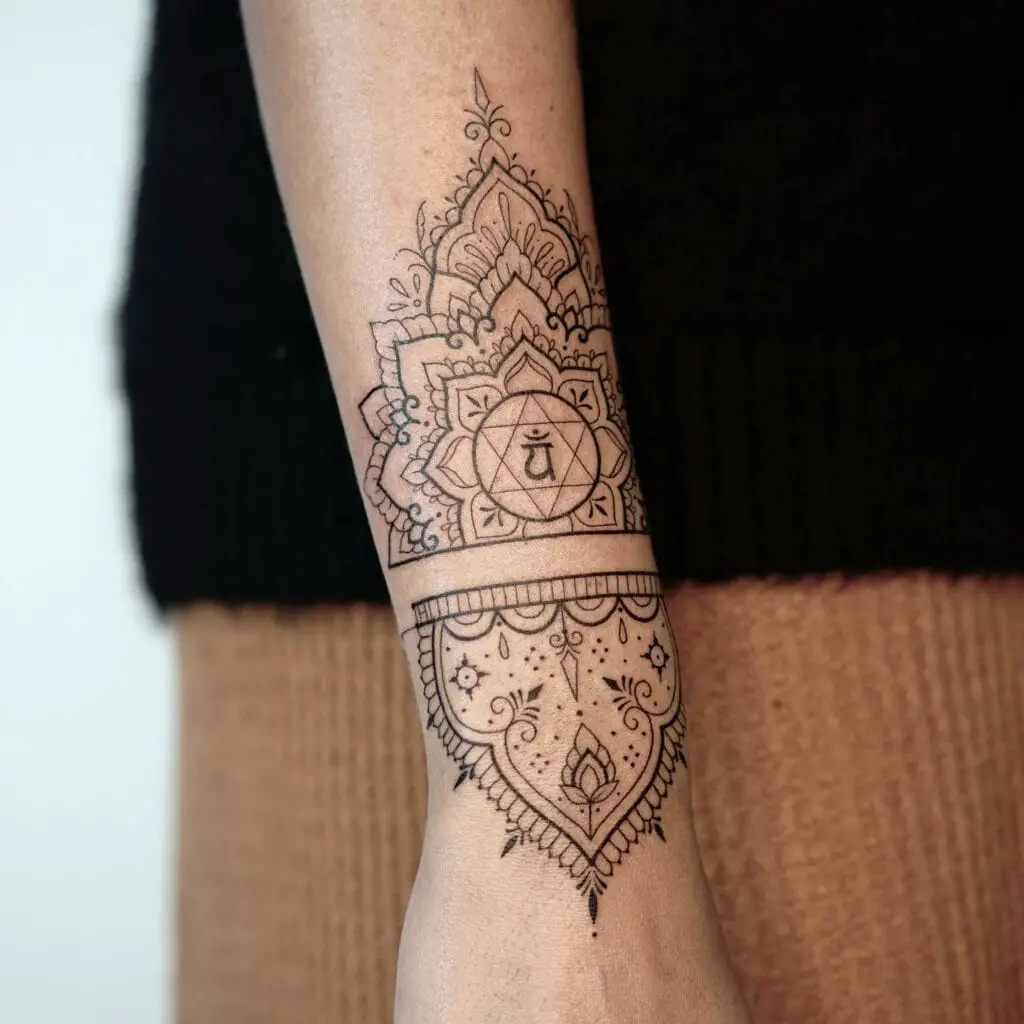 Heart Chakra Ornamental Wrist Tattoo