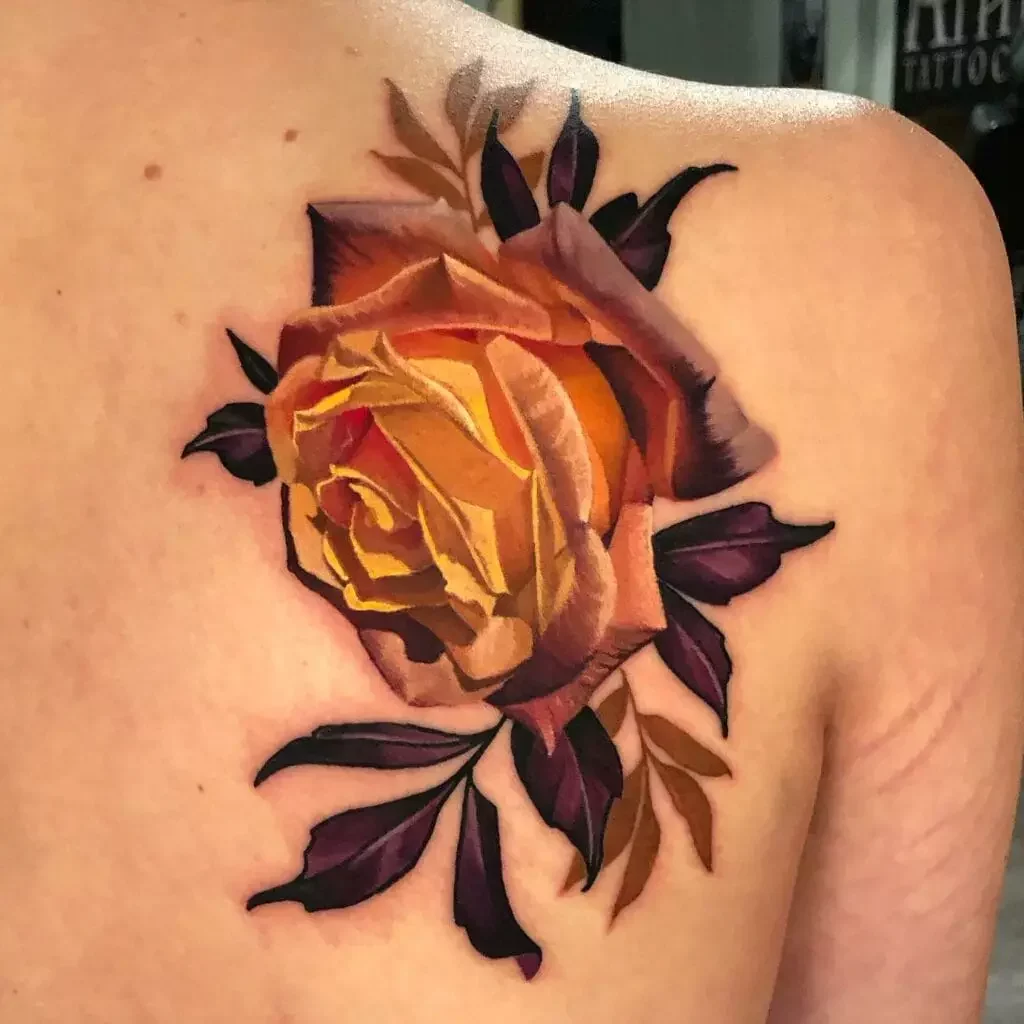 3D Rose Flower Back Tattoo Design