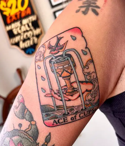 Ace of Cups Tarot Card Colored Tattoo