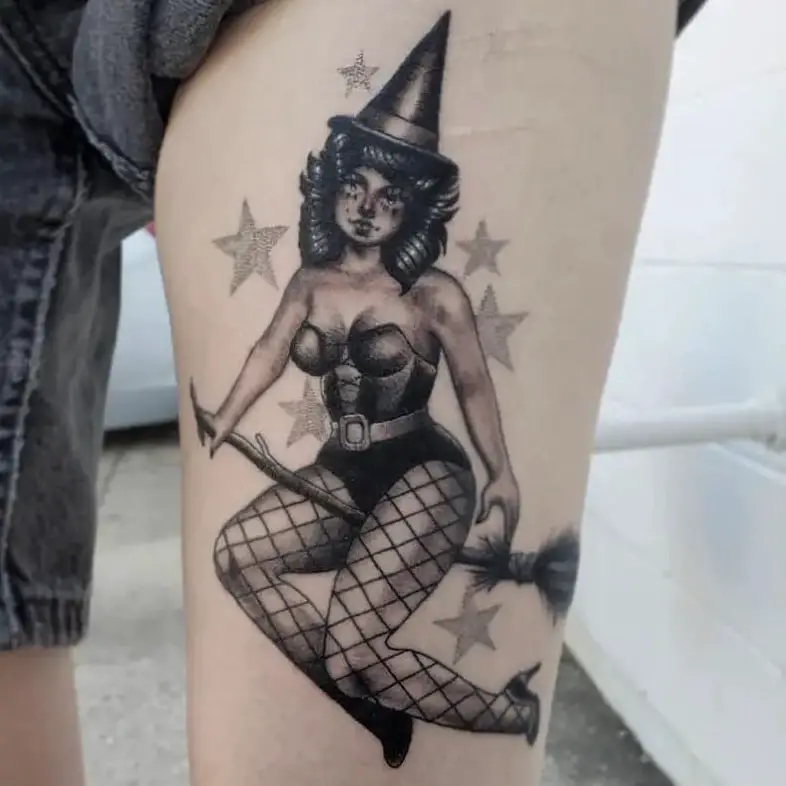 Adult Witch Flying Tattoo