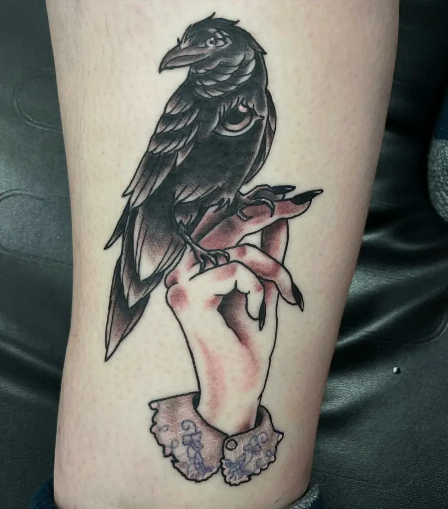 Bird Resting at Witch Hand Tattoo