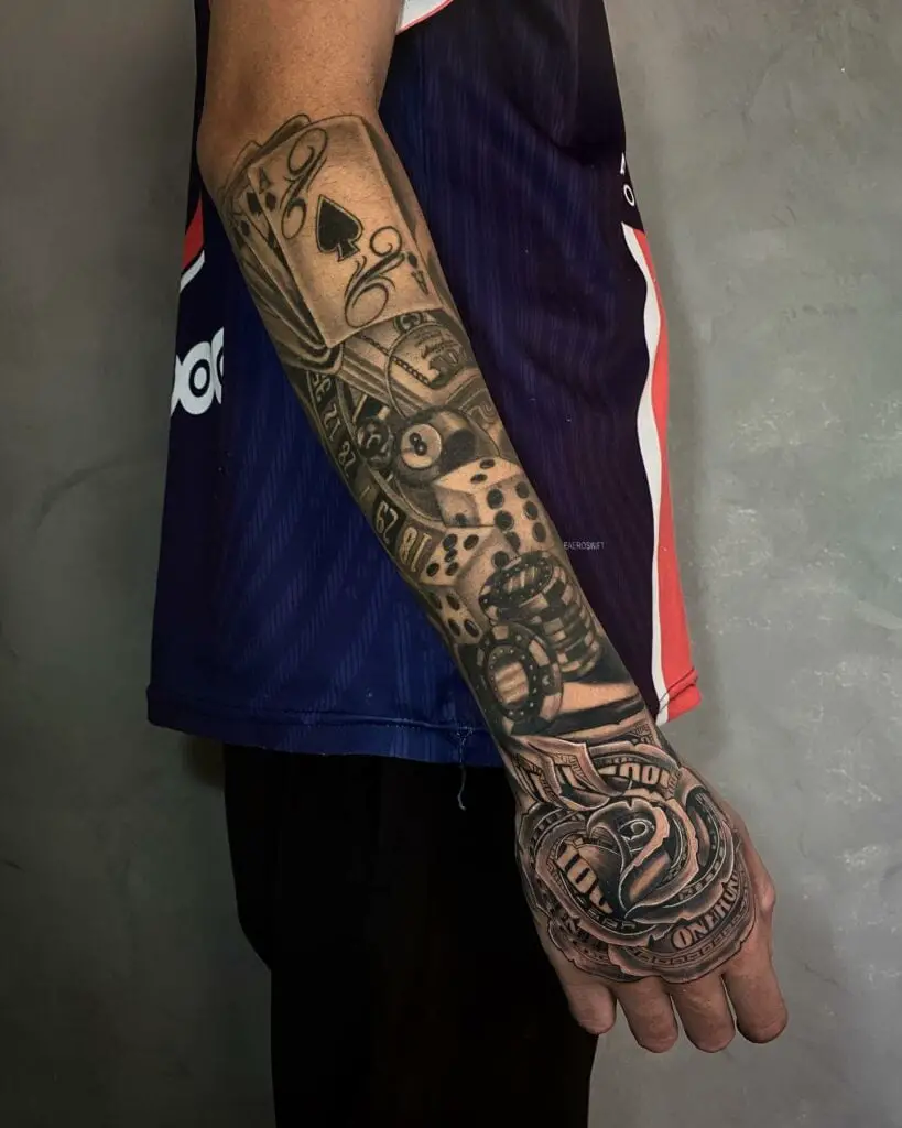 Black And Grey Chicano Lifestyle Arm Tattoo
