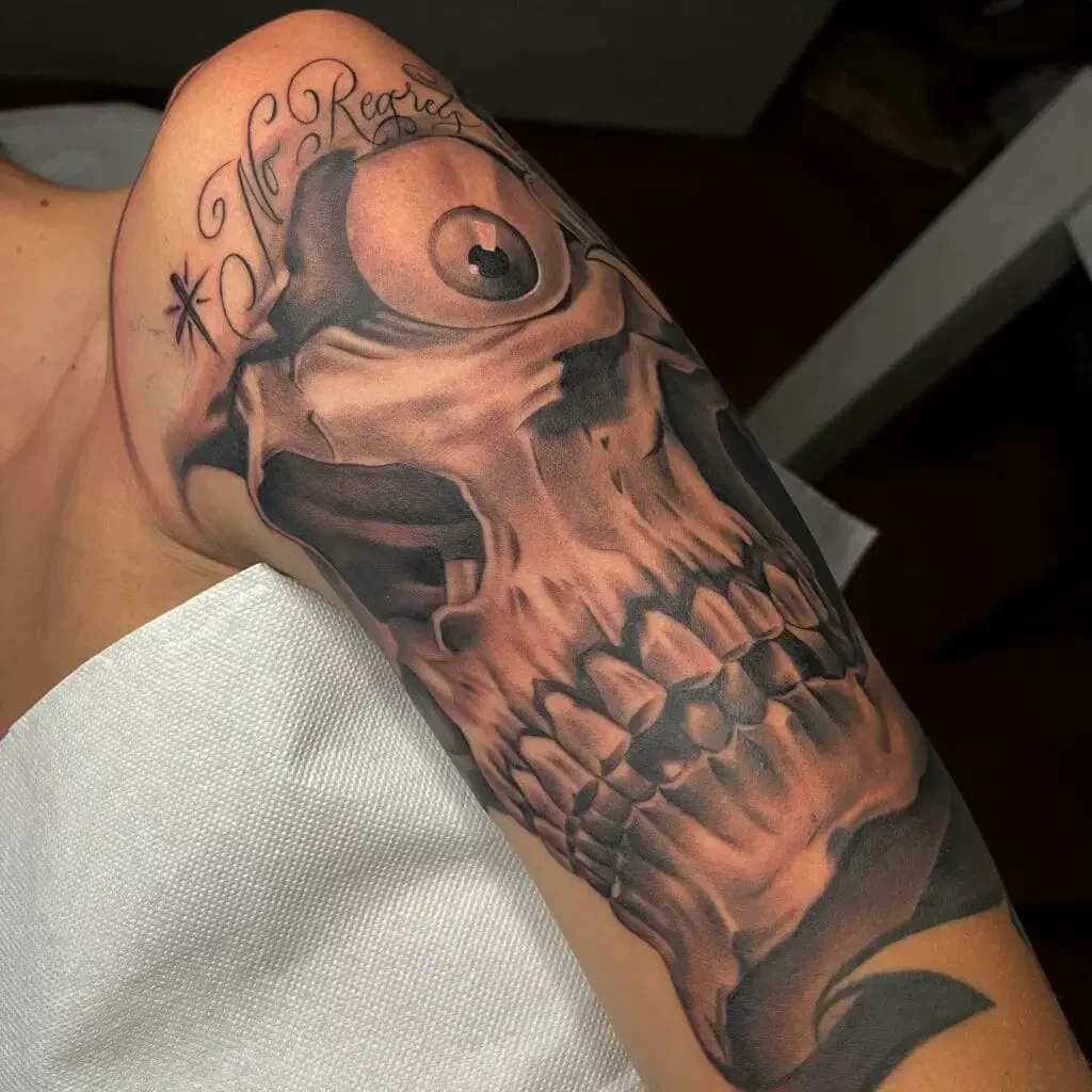 Black And Grey Chicano Skull Tattoo