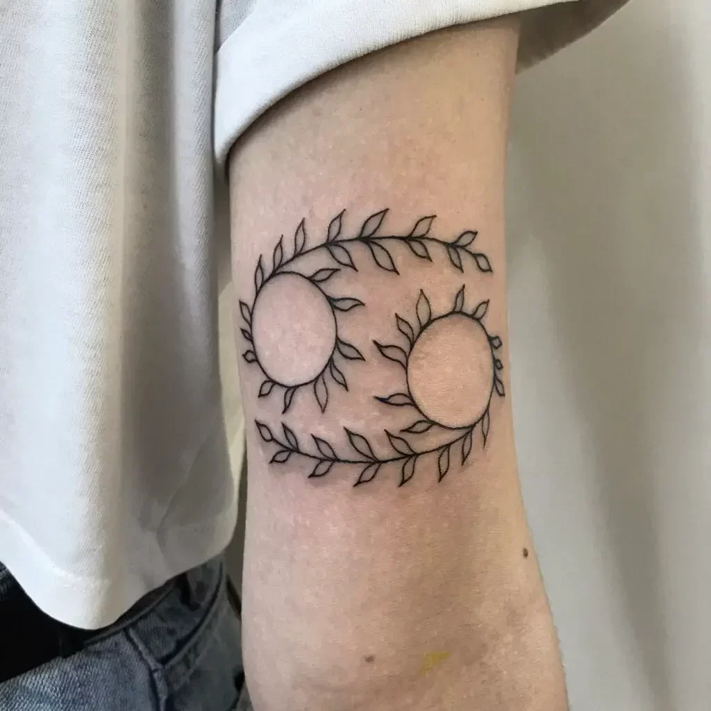 Black And White Leaves String Cancer Zodiac Sign Tattoo