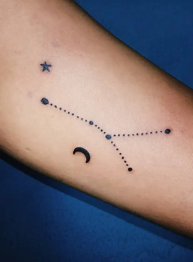 Black Crescent Moon And Star Cancer Constellation Basic Tattoo