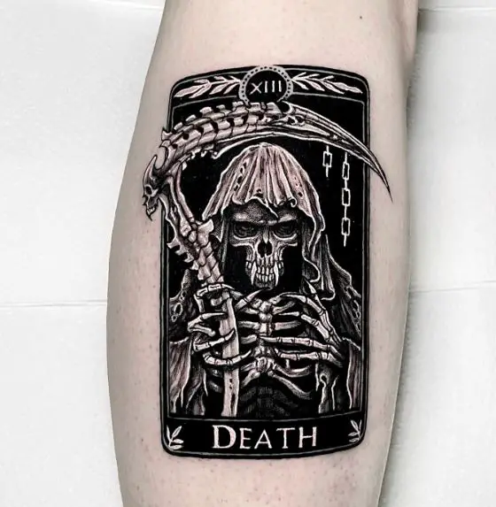 Black Ink Skull Tarot Card Tattoo