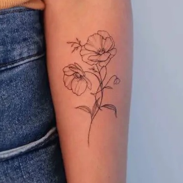 Black Line Poppy Flower Tattoo